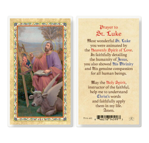 St. Luke w/Prayer Gold-Stamped Laminated Holy Card - 25 Pack