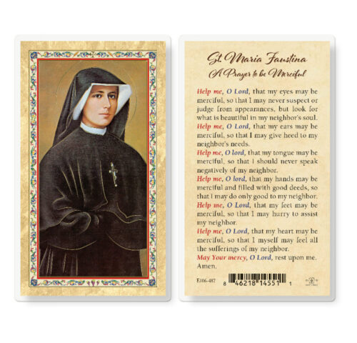 Prayer to St. Maria Faustina Gold-Stamped Laminated Holy Card - 25 Pack