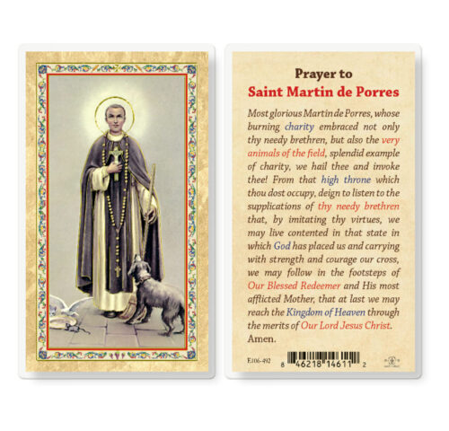 St. Martin de Porres Gold-Stamped Laminated Holy Card - 25 Pack