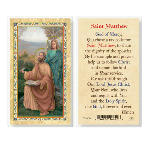 St. Matthew w/ Prayer Gold-Stamped Laminated Holy Card - 25 Pack