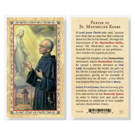 Prayer to St. Maximilian Kolbe Gold-Stamped Laminated Holy Card - 25 Pack