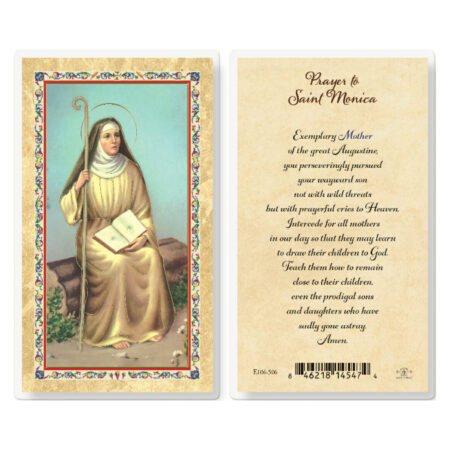St. Monica Prayer - Biography Gold-Stamped Laminated Holy Card - 25 Pack