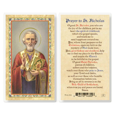 Prayer to St. Nicholas Gold-Stamped Laminated Holy Card - 25 Pack