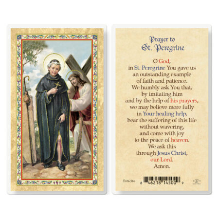 Prayer to St. Peregrine Gold-Stamped Laminated Holy Card - 25 Pack