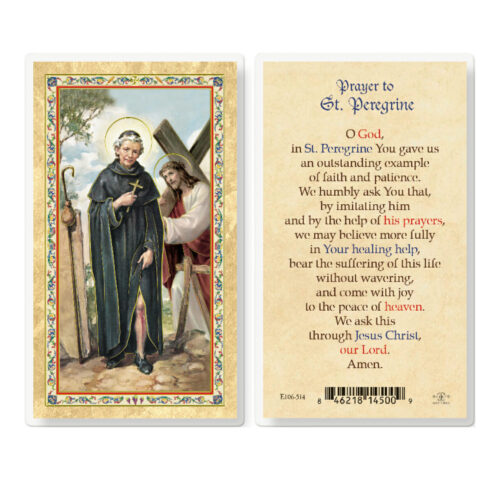 Prayer to St. Peregrine Gold-Stamped Laminated Holy Card - 25 Pack