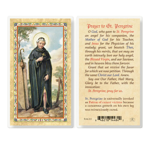 Prayer to St. Peregrine Gold-Stamped Laminated Holy Card - 25 Pack