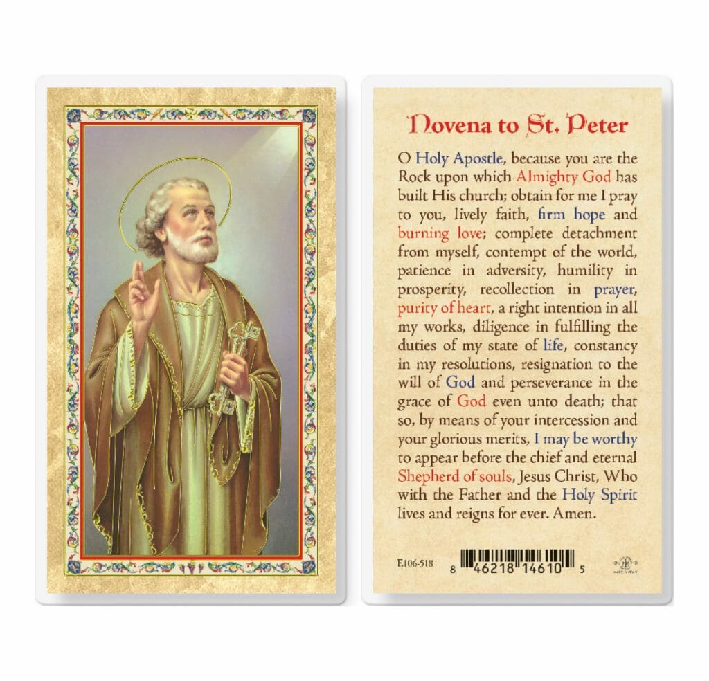 St. Peter Novena Prayer Gold-Stamped Laminated Holy Card - 25 Pack ...