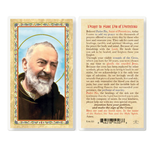 Prayer to St. Pio of Pietrelcina Gold-Stamped Laminated Holy Card - 25 Pack
