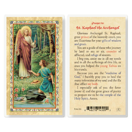 Prayer to St. Raphael Gold-Stamped Laminated Holy Card - 25 Pack