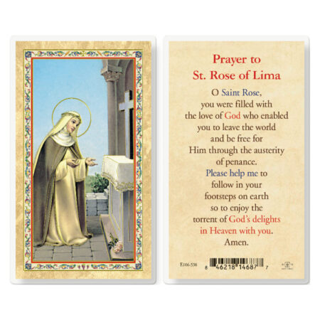 Prayer to St. Rose of Lima Gold-Stamped Laminated Holy Card - 25 Pack