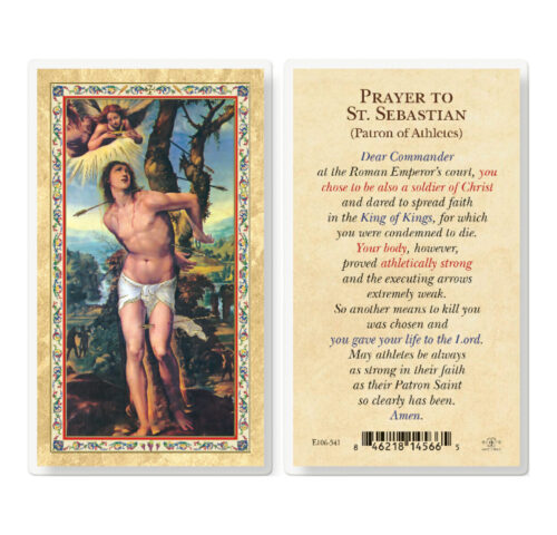 Prayer to St. Sebastian Gold-Stamped Laminated Holy Card - 25 Pack