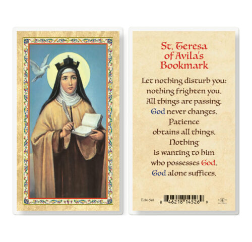 St. Teresa of Avila - Bookmark Gold-Stamped Laminated Holy Card - 25 Pack