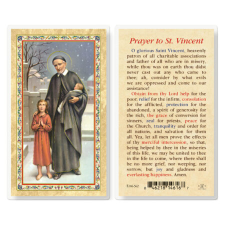 Prayer to St. Vincent de Paul Gold-Stamped Laminated Holy Card - 25 Pack