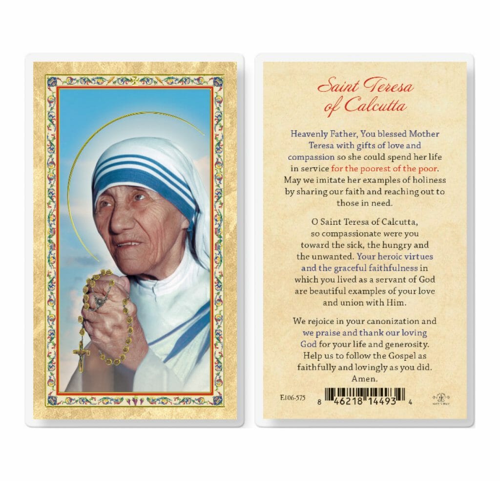 Saint Teresa of Calcutta - With Prayer Gold-Stamped Laminated Holy Card ...