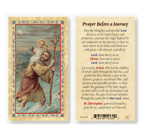 Prayer Before a Journey Gold-Stamped Laminated Holy Card - 25 Pack