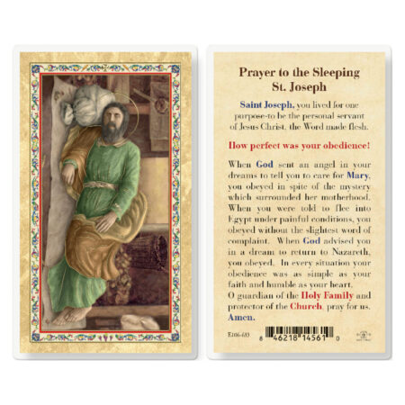 Sleeping St. Joseph Gold-Stamped Laminated Holy Card - 25 Pack