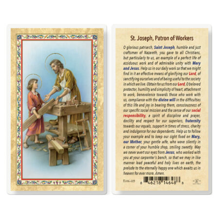 Daily Prayer to St. Joseph the Worker Gold-Stamped Laminated Holy Card - 25 Pack