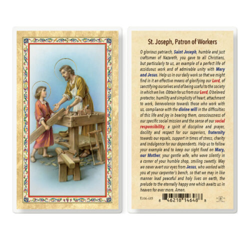 Daily Prayer to St. Joseph the Worker Gold-Stamped Laminated Holy Card - 25 Pack