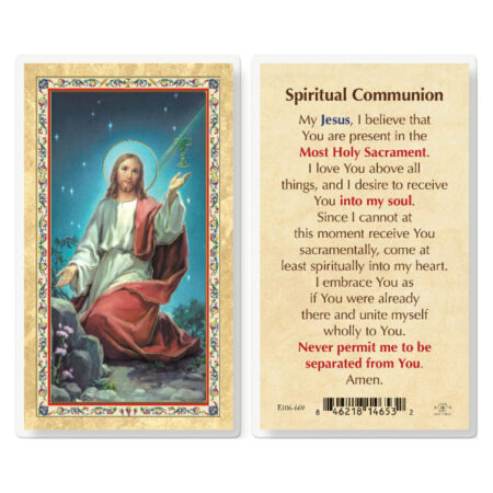 Spiritual Communion Gold-Stamped Laminated Holy Card - 25 Pack
