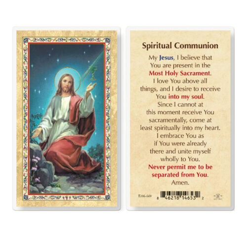 Spiritual Communion Gold-Stamped Laminated Holy Card - 25 Pack - Buy