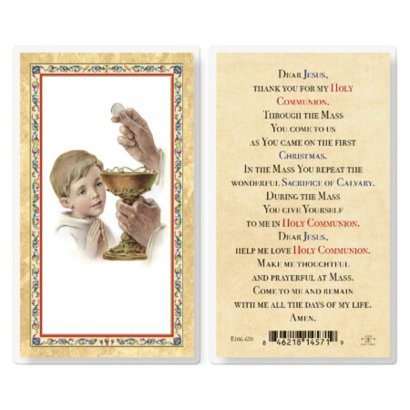 Communion Boy - Popular Prayer Gold-Stamped Laminated Holy Card - 25 Pack
