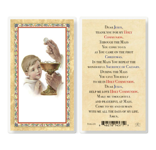 Communion Boy - Popular Prayer Gold-Stamped Laminated Holy Card - 25 Pack