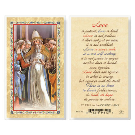 Love is Patient - St. Paul Corinthians Gold-Stamped Laminated Holy Card - 25 Pack