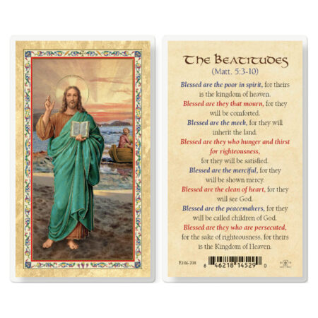 The Beatitudes - Christ Blessing Gold-Stamped Laminated Holy Card - 25 Pack