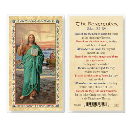 The Beatitudes - Christ Blessing Gold-Stamped Laminated Holy Card - 25 Pack