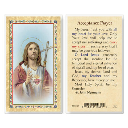Acceptance Prayer - SHJ with Cross Gold-Stamped Laminated Holy Card - 25 Pack