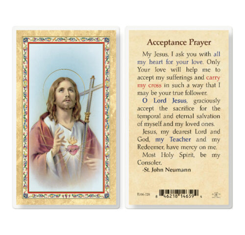 Acceptance Prayer - SHJ with Cross Gold-Stamped Laminated Holy Card - 25 Pack