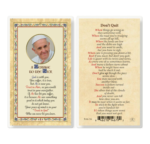 Message to the Sick - Don't Quit Gold-Stamped Laminated Holy Card - 25 Pack