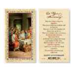 On Your Anniversary Gold-Stamped Laminated Holy Card - 25 Pack