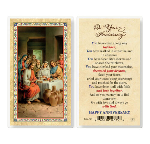 On Your Anniversary Gold-Stamped Laminated Holy Card - 25 Pack