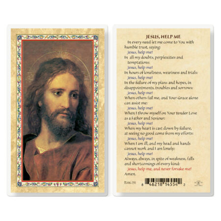 Jesus Help Me - Head of Christ Gold-Stamped Laminated Holy Card - 25 Pack