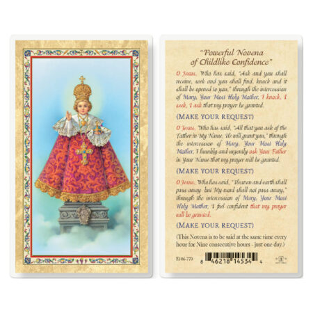 Infant of Prague - Novena Prayer Gold-Stamped Laminated Holy Card - 25 Pack
