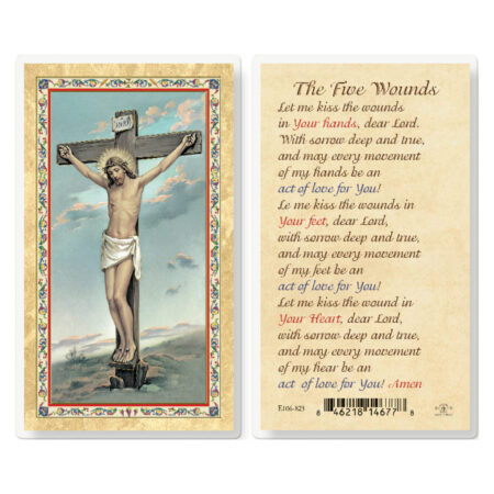 The Five Wounds Gold-Stamped Laminated Holy Card - 25 Pack