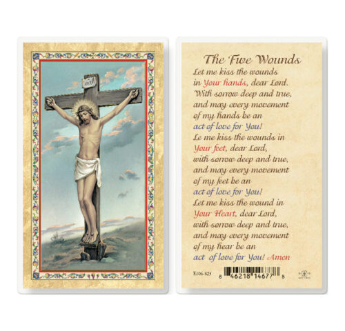 the-five-wounds-gold-stamped-laminated-holy-card-25-pack-buy