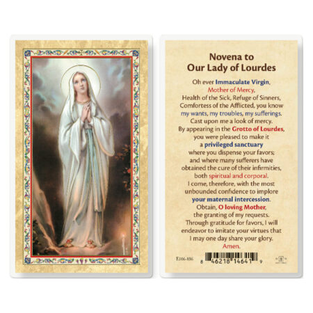 Novena to Our Lady of Lourdes Gold-Stamped Laminated Holy Card - 25 Pack
