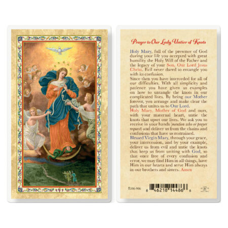 Our Lady, Untier of Knots Gold-Stamped Laminated Holy Card - 25 Pack