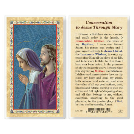 Consecration to Jesus Through Mary Gold-Stamped Laminated Holy Card - 25 Pack