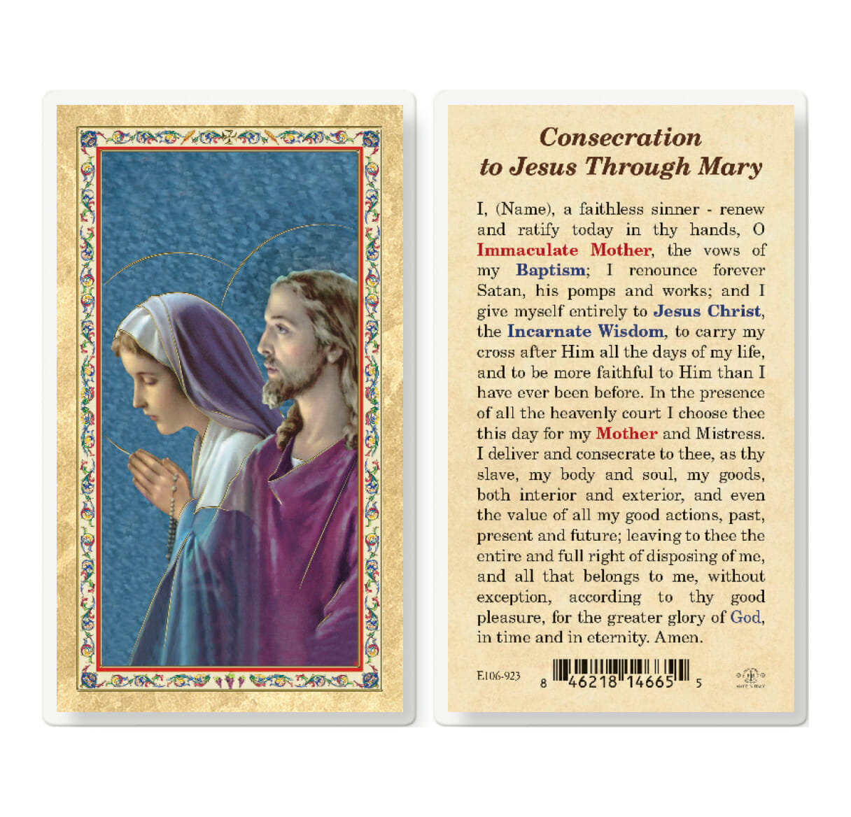 Consecration to Jesus Through Mary Gold-Stamped Laminated Holy Card ...