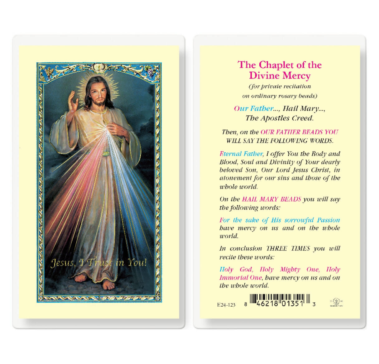 Divine Mercy Chaplet Prayer Card