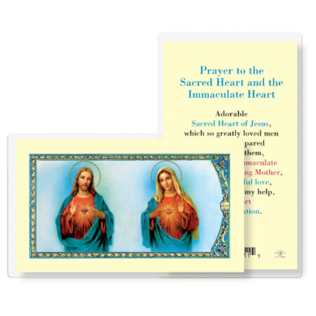 Sacred Heart of Jesus and the Immaculate Heart of Mary Laminated Holy Card - 25 Pack