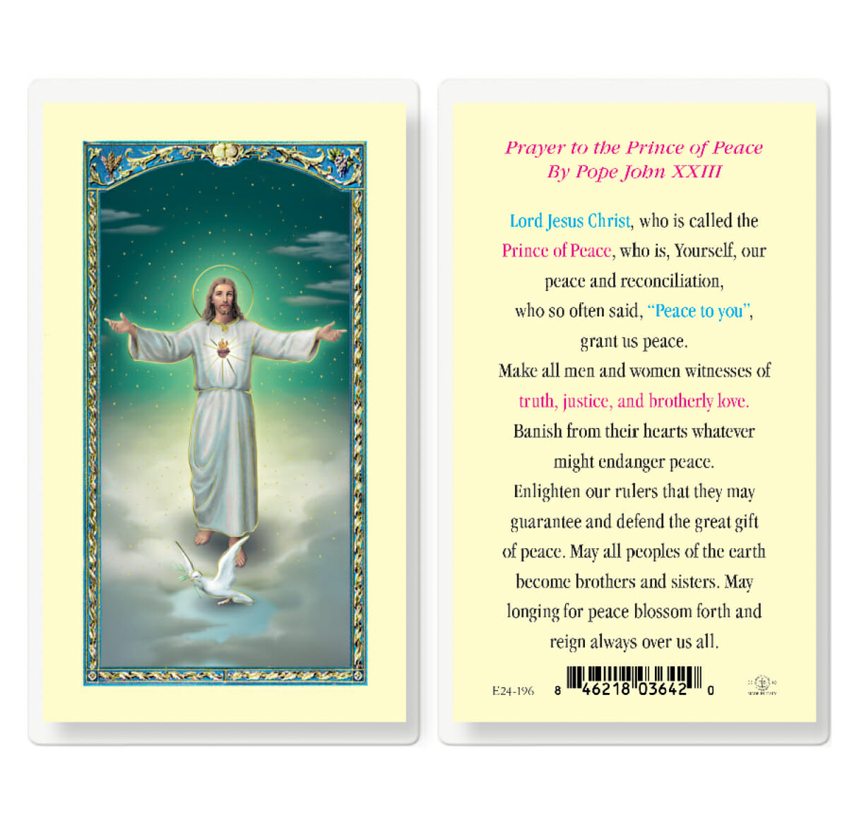 Prince of Peace Laminated Holy Card - 25 Pack - Buy Religious Catholic ...