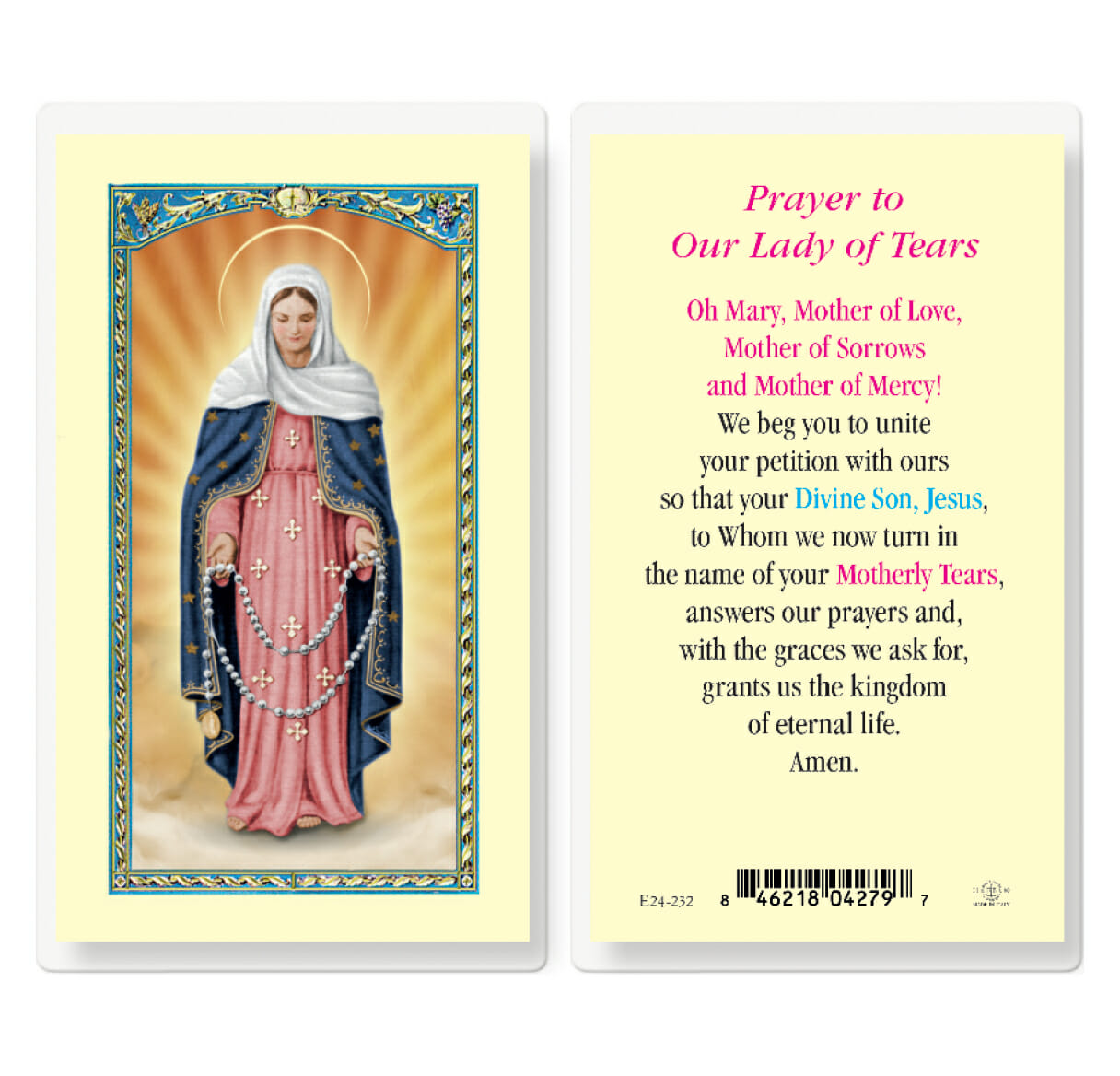 Our Lady of Tears Laminated Holy Card - 25 Pack - Buy Religious ...