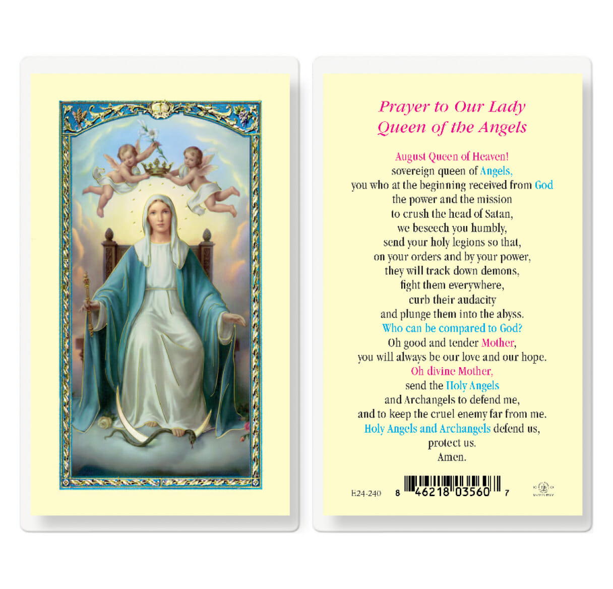 Our Lady Queen of Angels Laminated Holy Card 25 Pack Buy Religious