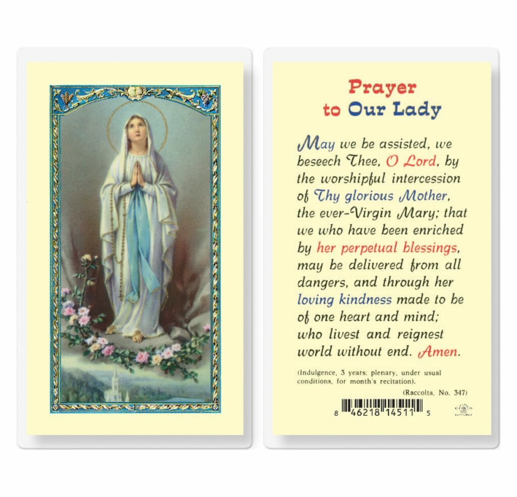 Our Lady Of Lourdes Laminated Holy Card 25 Pack Buy Religious