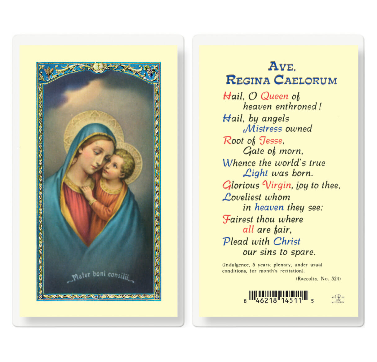 Our Lady of Good Counsel Laminated Holy Card 25 Pack Buy Religious