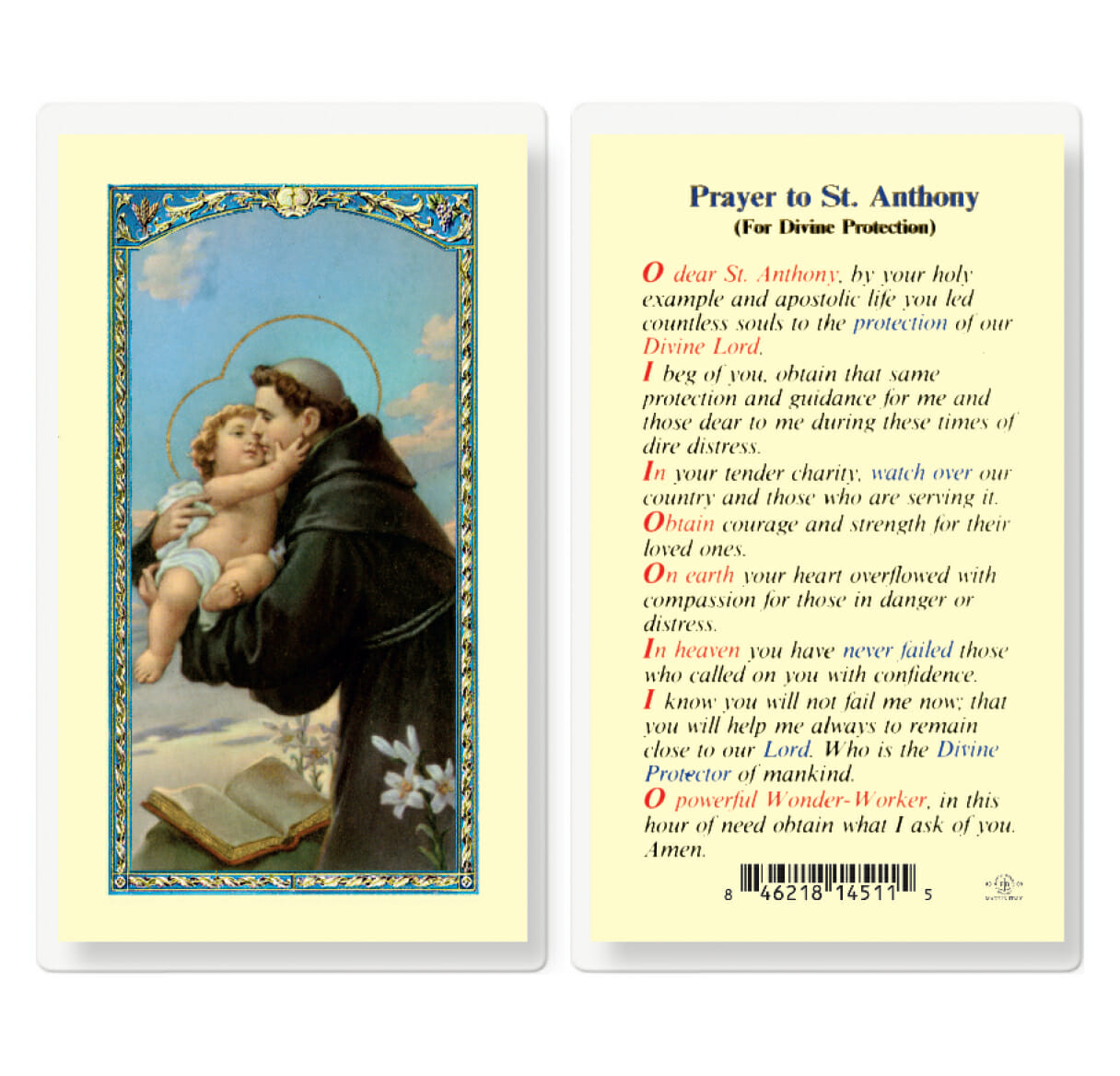 Saint Anthony Divine Protection Laminated Holy Card - 25 Pack - Buy ...